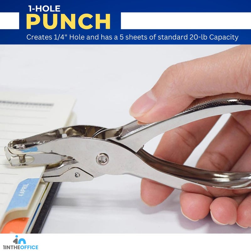 1InTheOffice Single Hole Punch, Heavy Duty Metal Hole Puncher for Paper, 1/4" Handheld Paper Punch â€“ 4 Pack - Image 5